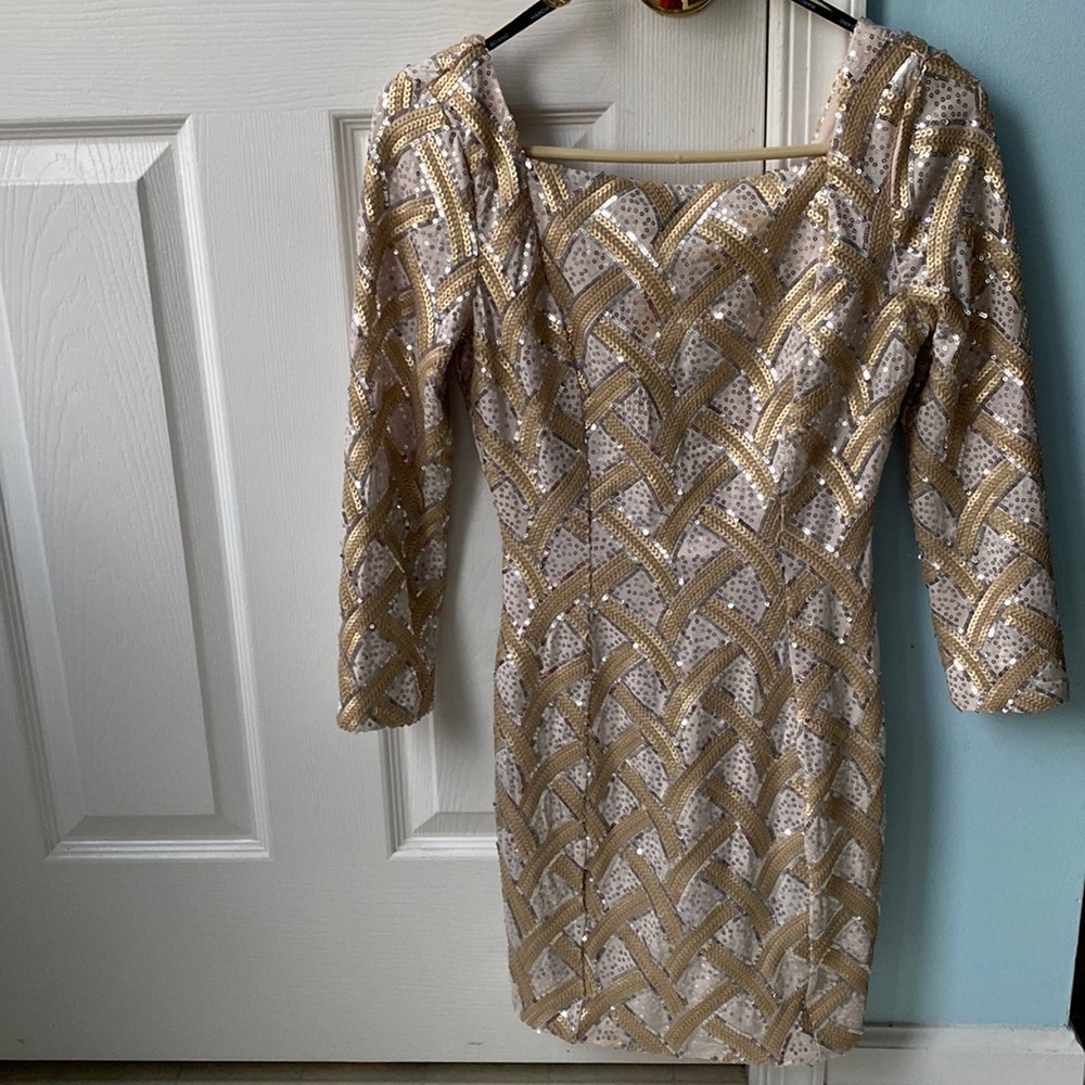 Gold and Silver Sequined Cocktail Dress